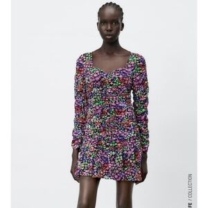 Zara Floral Print Draped Mini Dress NWT